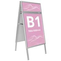 People Stopper Double Frame, A board din profil aluminiu click 25mm cu colt la 45 grade S7, JJ DISPLAYS, 700 x 1000 mm