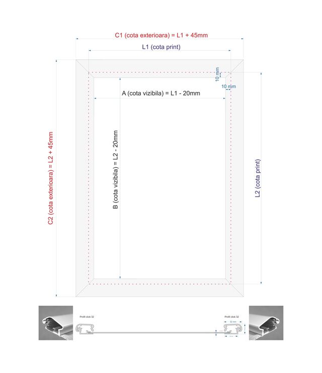 Ramă click Poster Frame 32, colțuri rotunde A0(841 x 1189 mm), JJ DISPLAYS