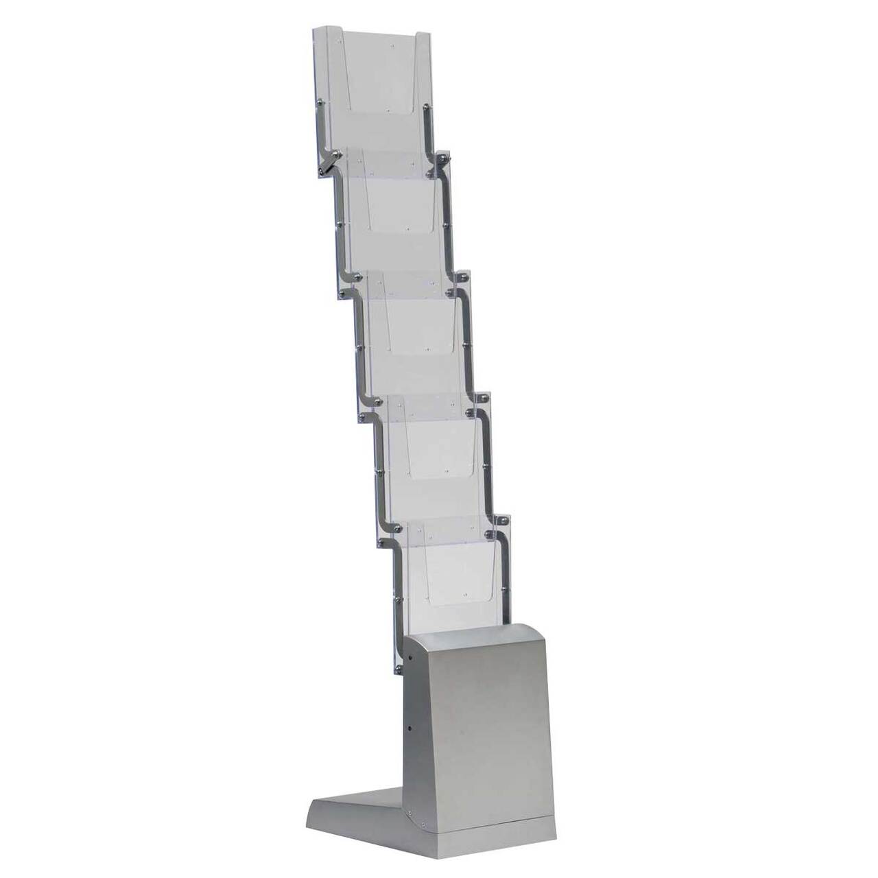 Stand/Suport zig zag pliabil pentru expunere brosuri, pliante, reviste, cu 5 buzunare format A4 (210x297mm)