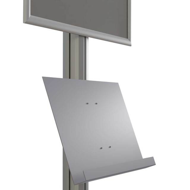 Stand SL cu rafturi pentru pliante, brosuri și cu rama click A3 -297x420mm, simplă față, cu 2 rafturi, JJ DISPLAYS