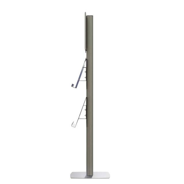 Stand SL cu rafturi pentru pliante, brosuri și cu rama click A3 -297x420mm, simplă față, cu 2 rafturi, JJ DISPLAYS