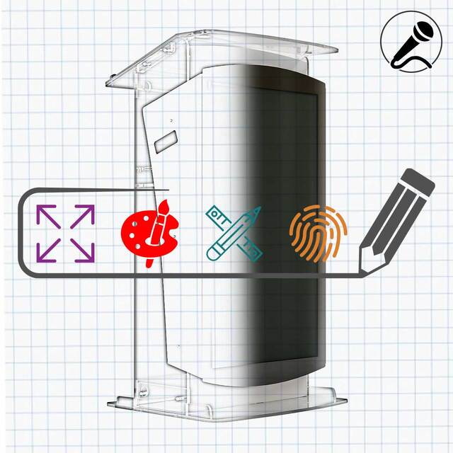 Pupitru Digital Dr. LECTERN, pentru conferințe, din plexiglas transparent, cu televizor, dimensiuni la cerere, JJ DISPLAYS