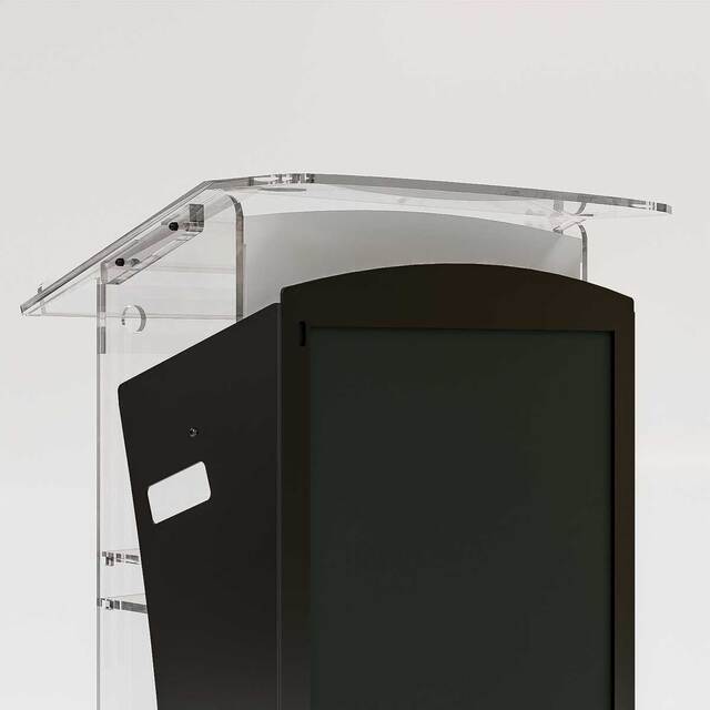 Pupitru Digital Dr. LECTERN, pentru conferințe, din plexiglas transparent, cu televizor, dimensiuni la cerere, JJ DISPLAYS