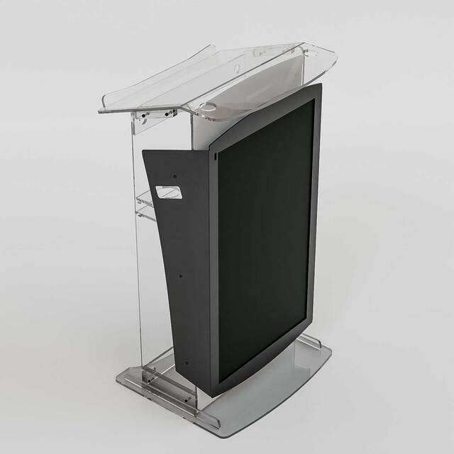 Pupitru Digital Dr. LECTERN, pentru conferințe, din plexiglas transparent, cu televizor, dimensiuni la cerere, JJ DISPLAYS