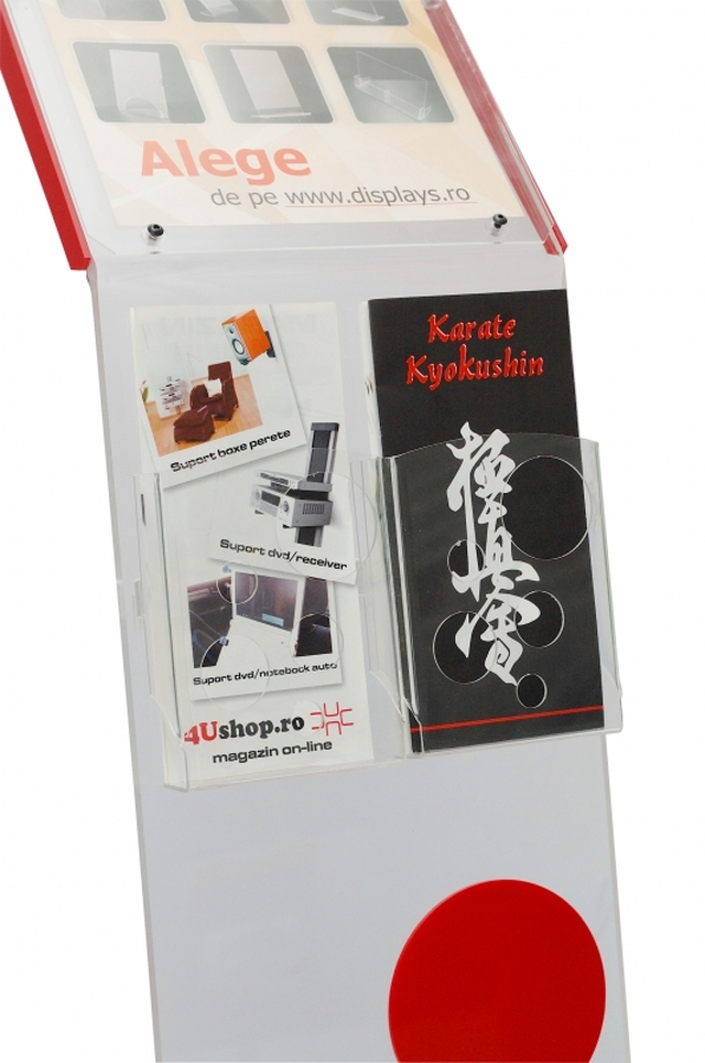 Stand de prezentare din plexiglas, insert A4, buzunare PETG 1/3 A4, JJ DISPLAYS, dimensiuni la cerere