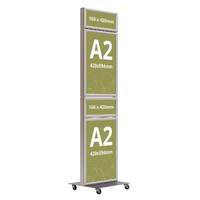 Stand totem, cu 4 rame format A2(420x594mm) și 4 rame format 160x420mm, dublă față, JJ DISPLAYS