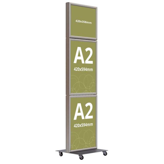 Stand totem, cu 4 rame format A2(420x594mm) și 2 rame format 420x358mm, dublă față, JJ DISPLAYS