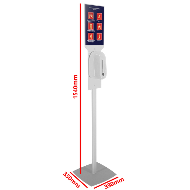 Stativ header cu dimensiunea A4 portrait și dozator automat pentru dezinfectare mâini, JJ DISPLAYS