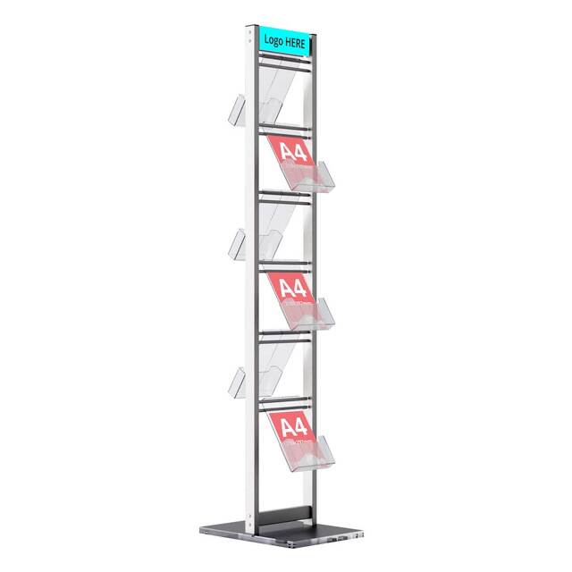 Stand din aluminiu și plexiglas pentru flyere, reviste sau cataloage A4 (210 x 297 mm), JJ DISPLAYS