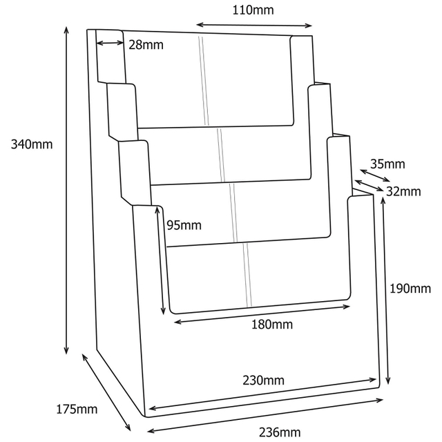 Counter Stander, Leaflet Dispensers - suport piante JJ DISPLAYS, 210 x 297 mm, cu separator pentru 2 buzunare 100 x 210 mm