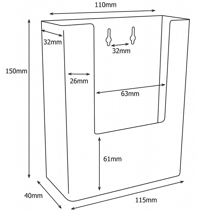 Wall Mounting, Brochure Holders, JJ DISPLAYS 100 x 210 mm