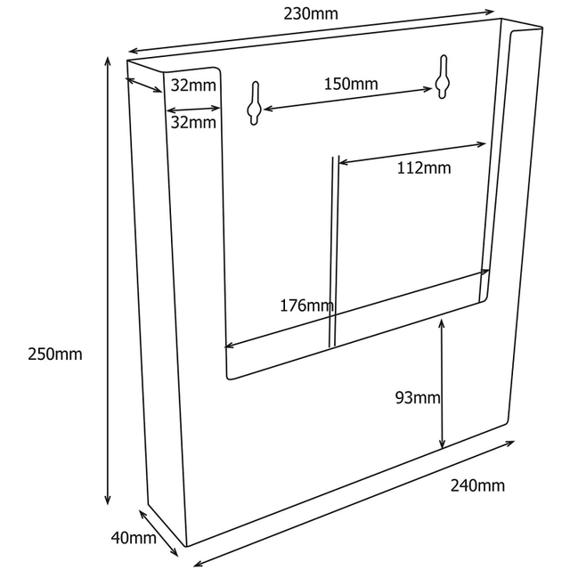 Wall Mounting, Brochure Holders JJ DISPLAYS 210 x 297 mm, cu separator pentru 2 buzunare 100 x 210 mm