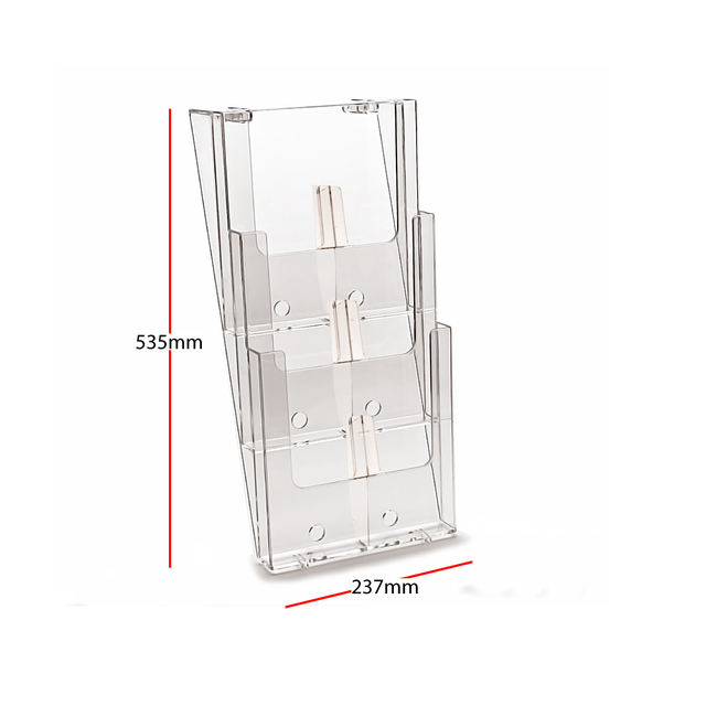 Suport pentru pliante și reclame, prindere pe perete, JJ DISPLAYS 210 x 297 mm cu separator pentru doua buzunare 100 x 210 mm