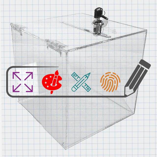 Urnă transparentă din plexiglas, cutie pentru donații, JJ DISPLAYS, dimensiuni la cerere