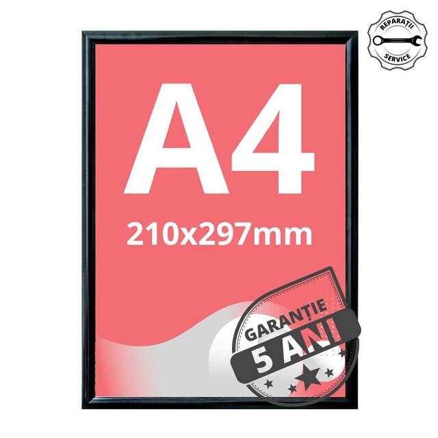 Ramă click din aluminiu, vopsită negru A4, JJ DISPLAYS, 210 x 297 mm