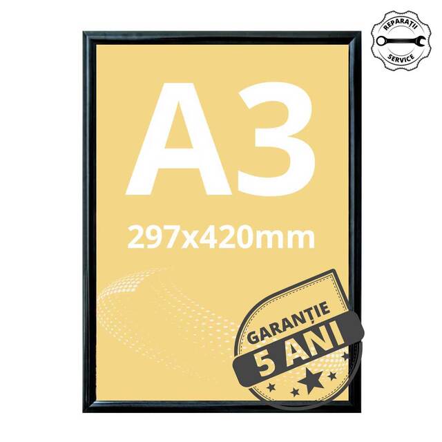 Ramă click din aluminiu, vopsită negru A3, JJ DISPLAYS, 297 x 420 mm