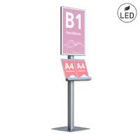 Stand publicitar cu casetă luminoasă LED, format B1(700x1000mm), portret,1 raft, JJ DISPLAYS