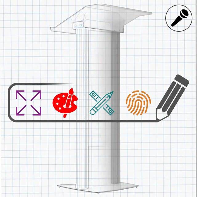 Pupitru pentru conferințe realizat din plexiglas alb și aluminiu, JJ DISPLAYS, dimensiuni la cerere