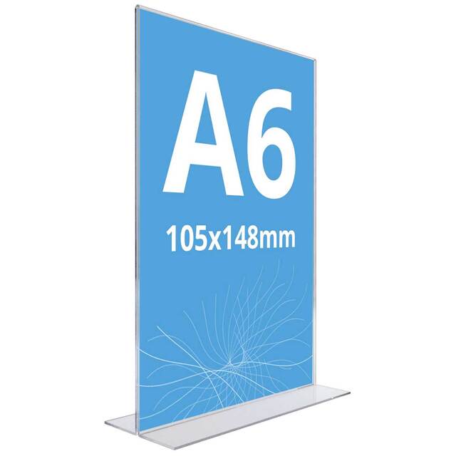 Suport meniu din plexiglas, tip T, format A6 (105x148mm), Portret