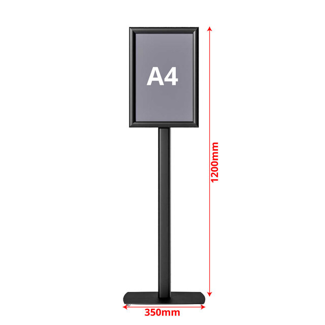 Panou informativ negru cu profil oval si bază metalică, format A4(210x297mm), dublă față, portrait, JJ DISPLAYS