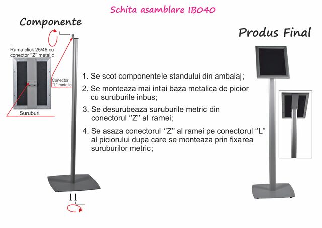 Panou Informativ înclinat cu ramă click neagră, format A4 (210x297mm), Landscape, JJ DISPLAYS