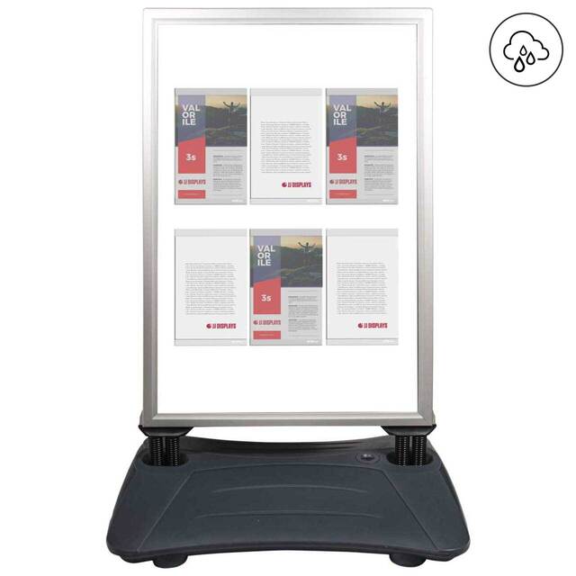 People Stopper Wind-On PREMIUM, format S7 (700x1000 mm), rezistent la vânt, cu rezervor pentru apa/nisip, cu inserturi NANO DISPLAYS A4, Portrait