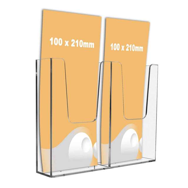 Suport pentru pliante expunere perete JJ DISPLAYS doua buzunare 100 x 210 mm 