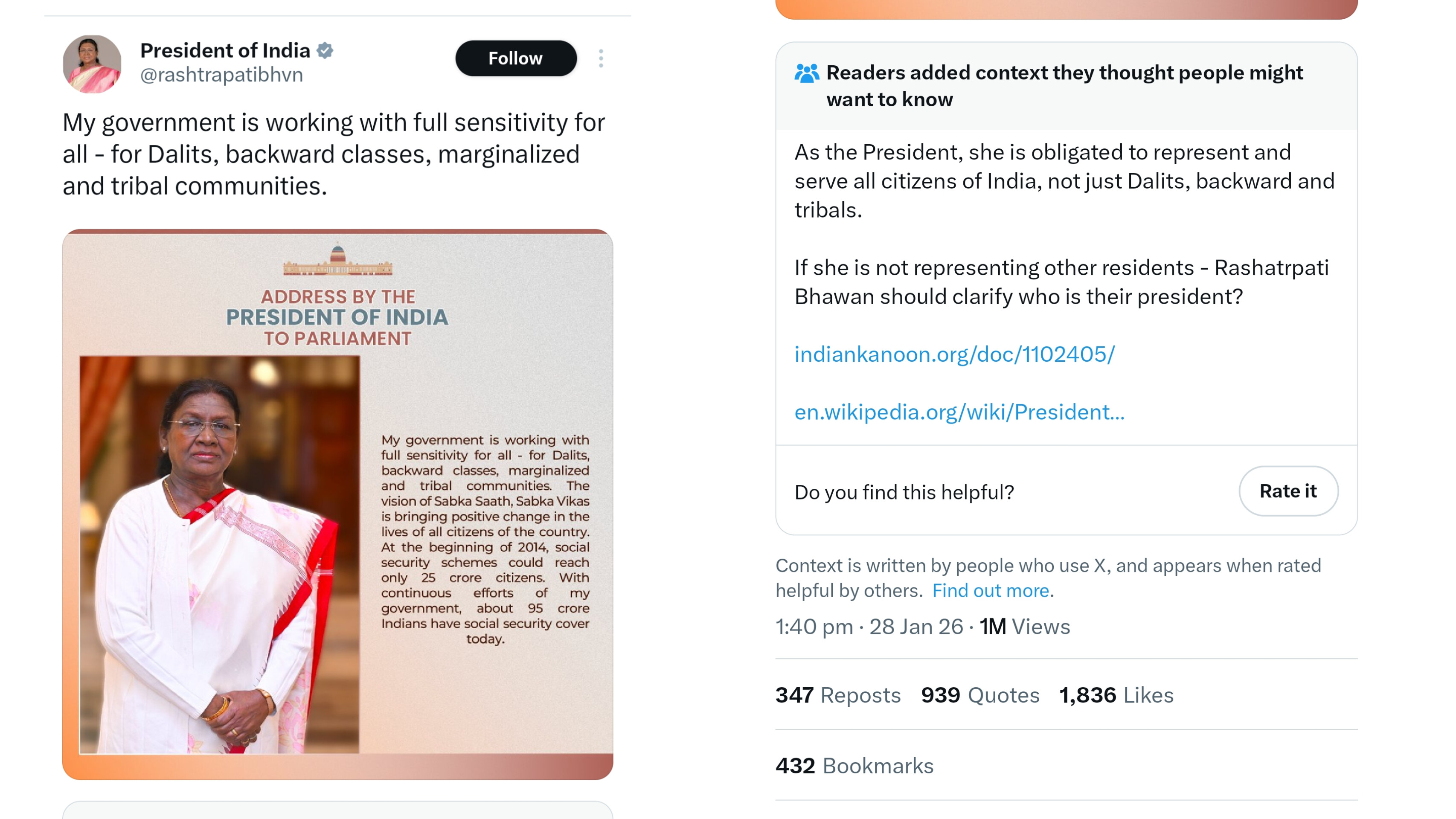 Screenshot of Community Note by Social Media Platform by 'X'