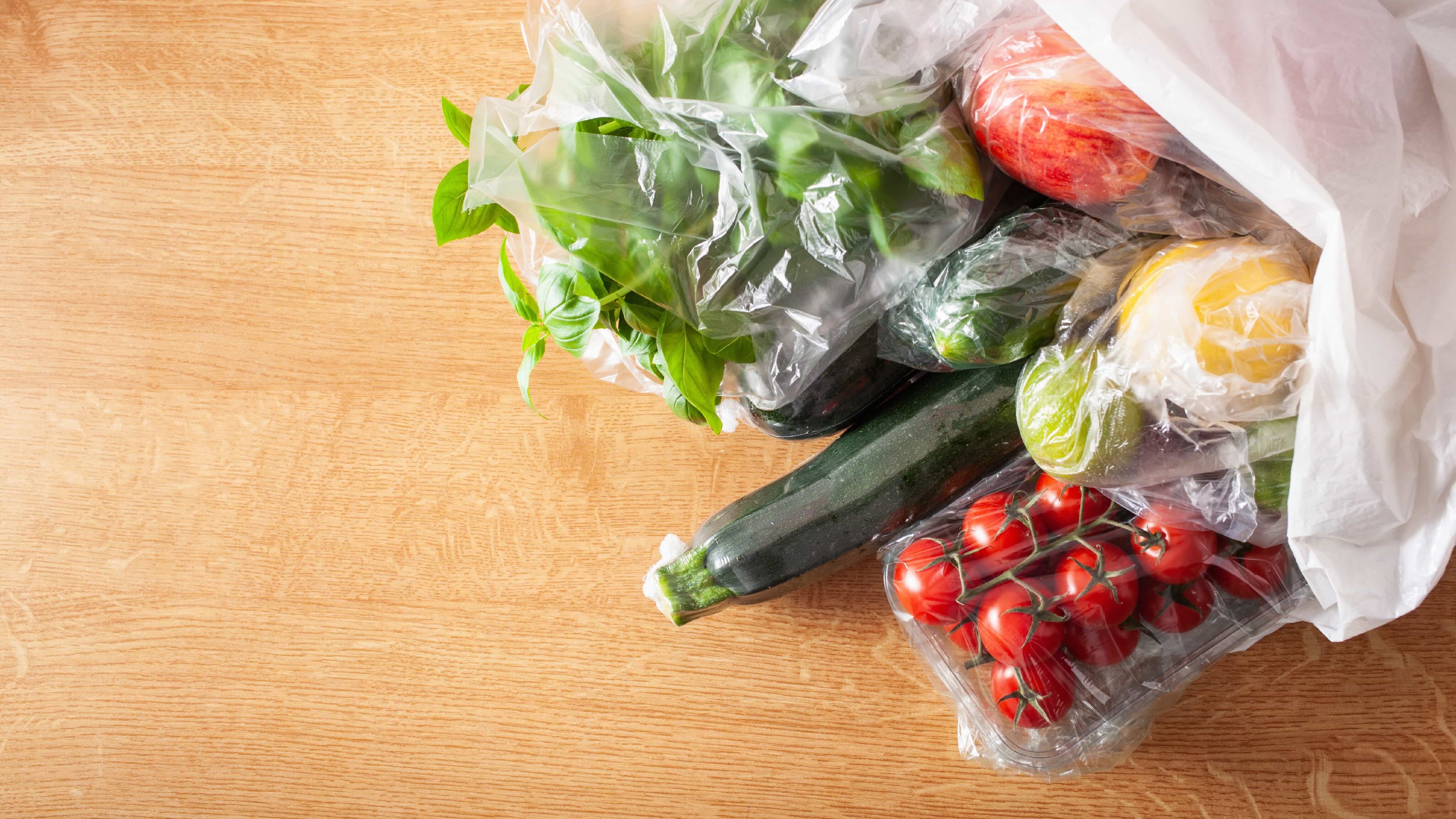 Vegetables packaged in plastic bags