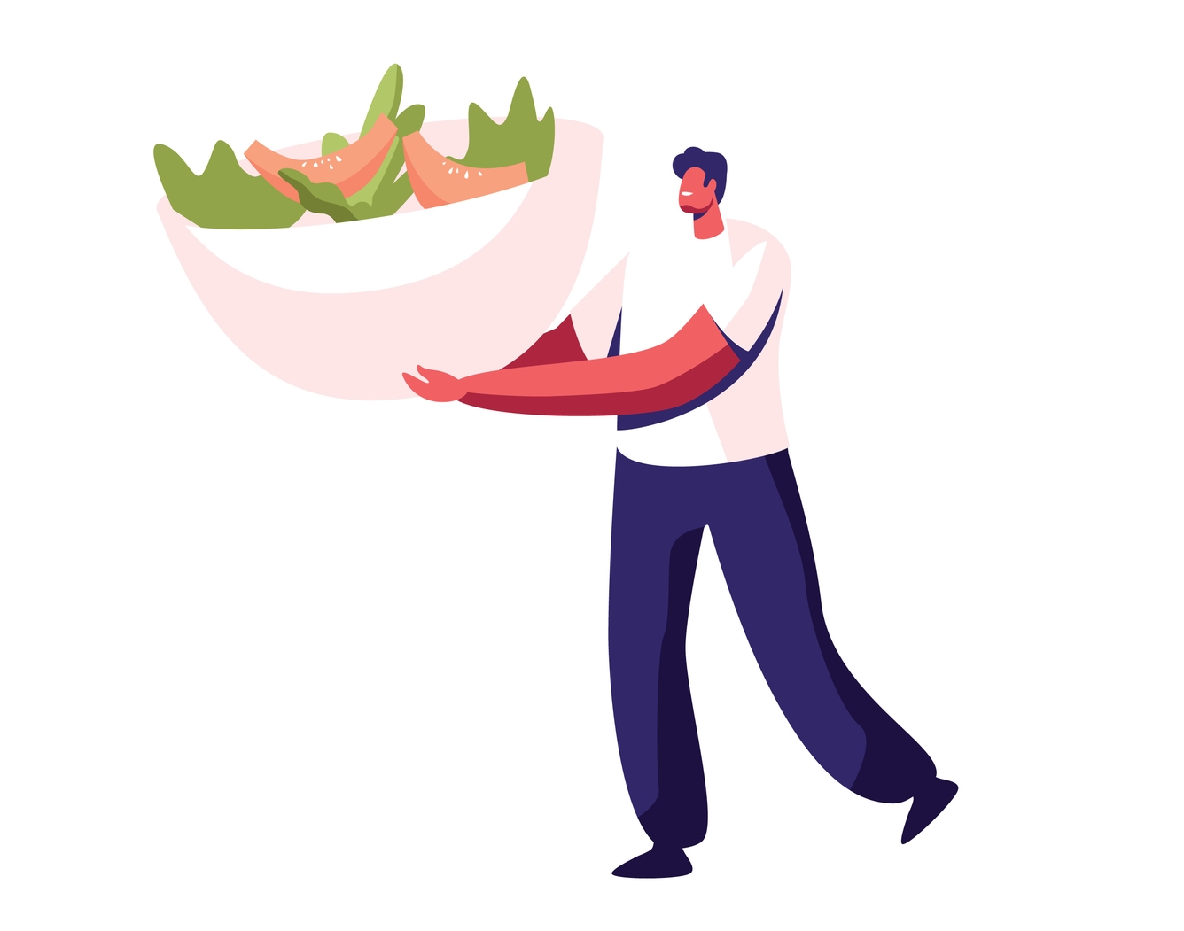 Ilustração de homem segurando uma tigela com salada.