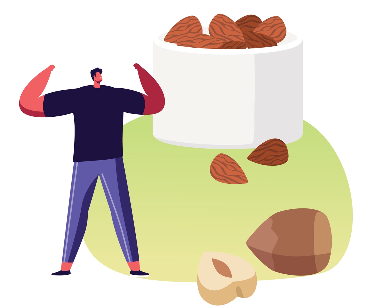 Illustration of man with a bowl of nuts.