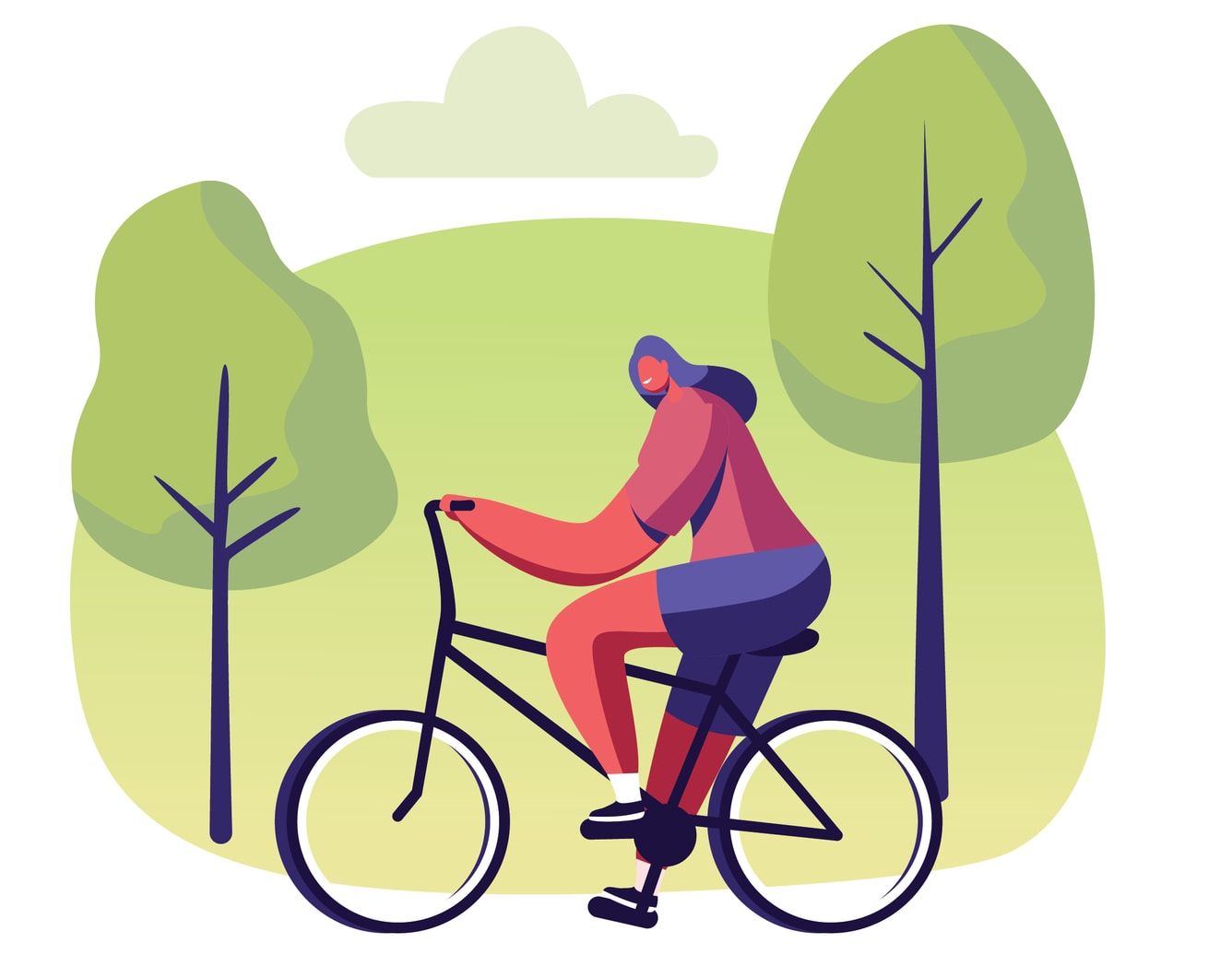 Ilustração de mulher a andar de bicicleta.