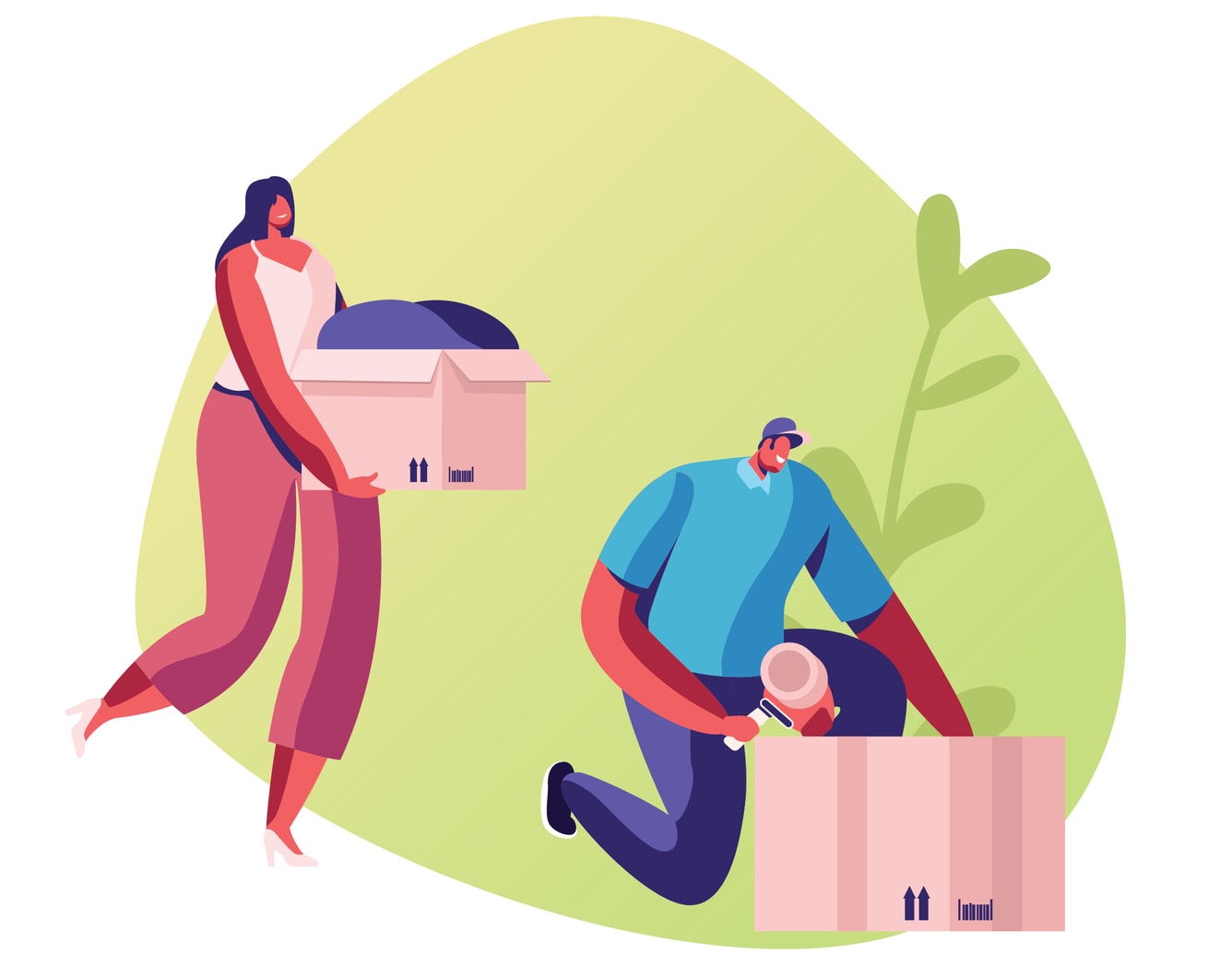 Illustration of man and woman packing clothes.