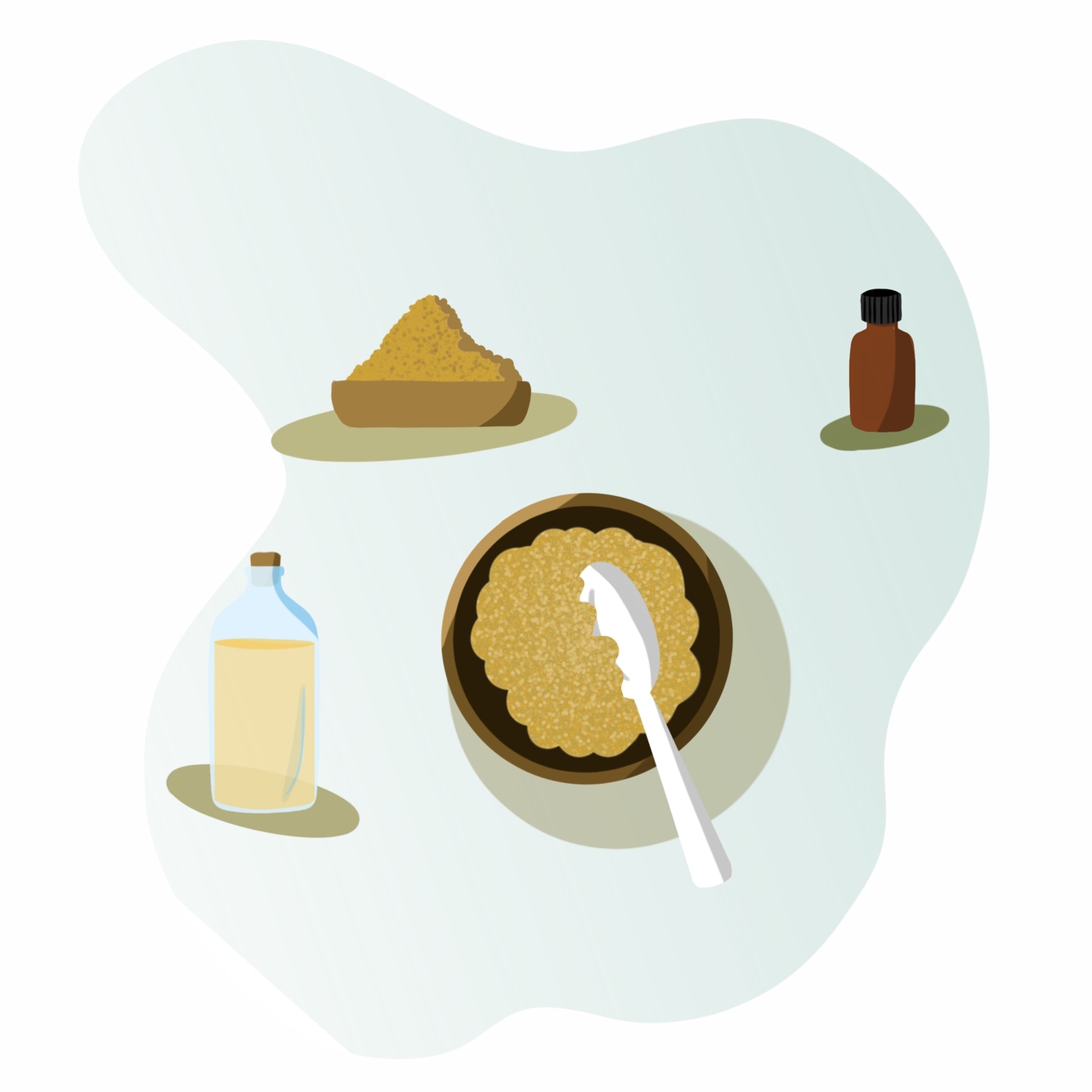 Illustration of ingredients for brown sugar homemade body scrub