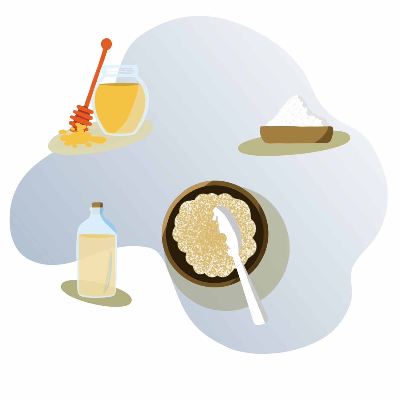 Illustration of ingredients for honey & sugar homemade face scrub