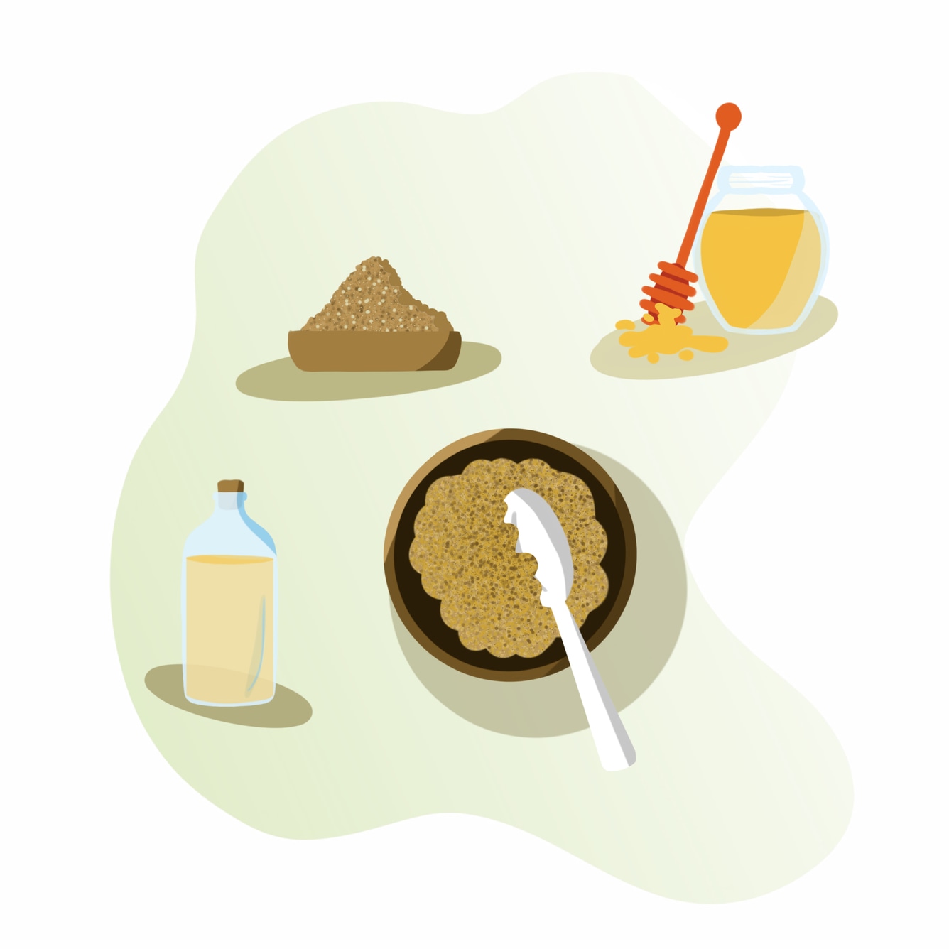 Illustration of ingredients for oats homemeade face scrub
