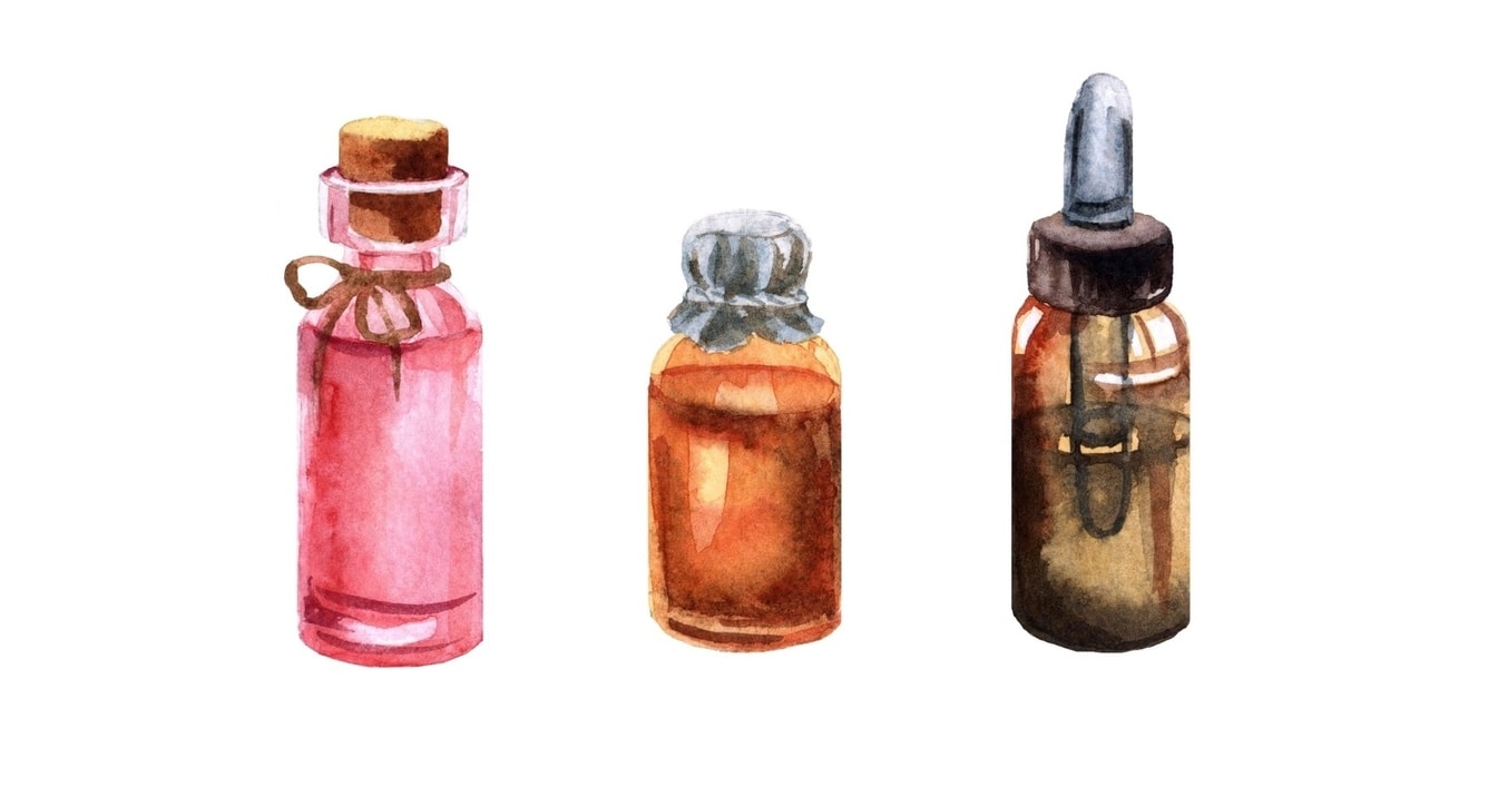 Illustration of small bottles with food additives.