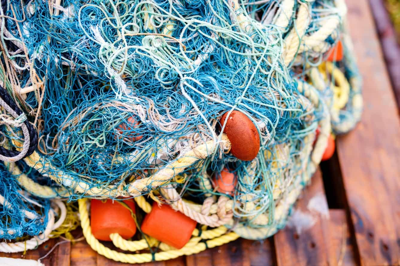 Nets, ropes and plastic tools used in fishing