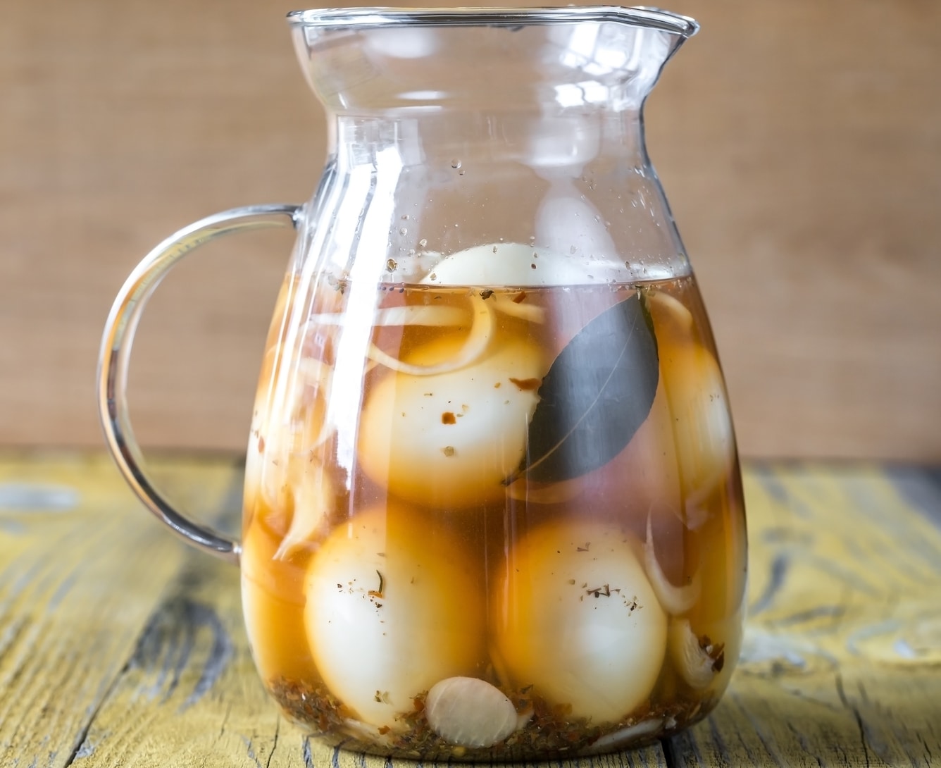 Jar with pickled eggs.