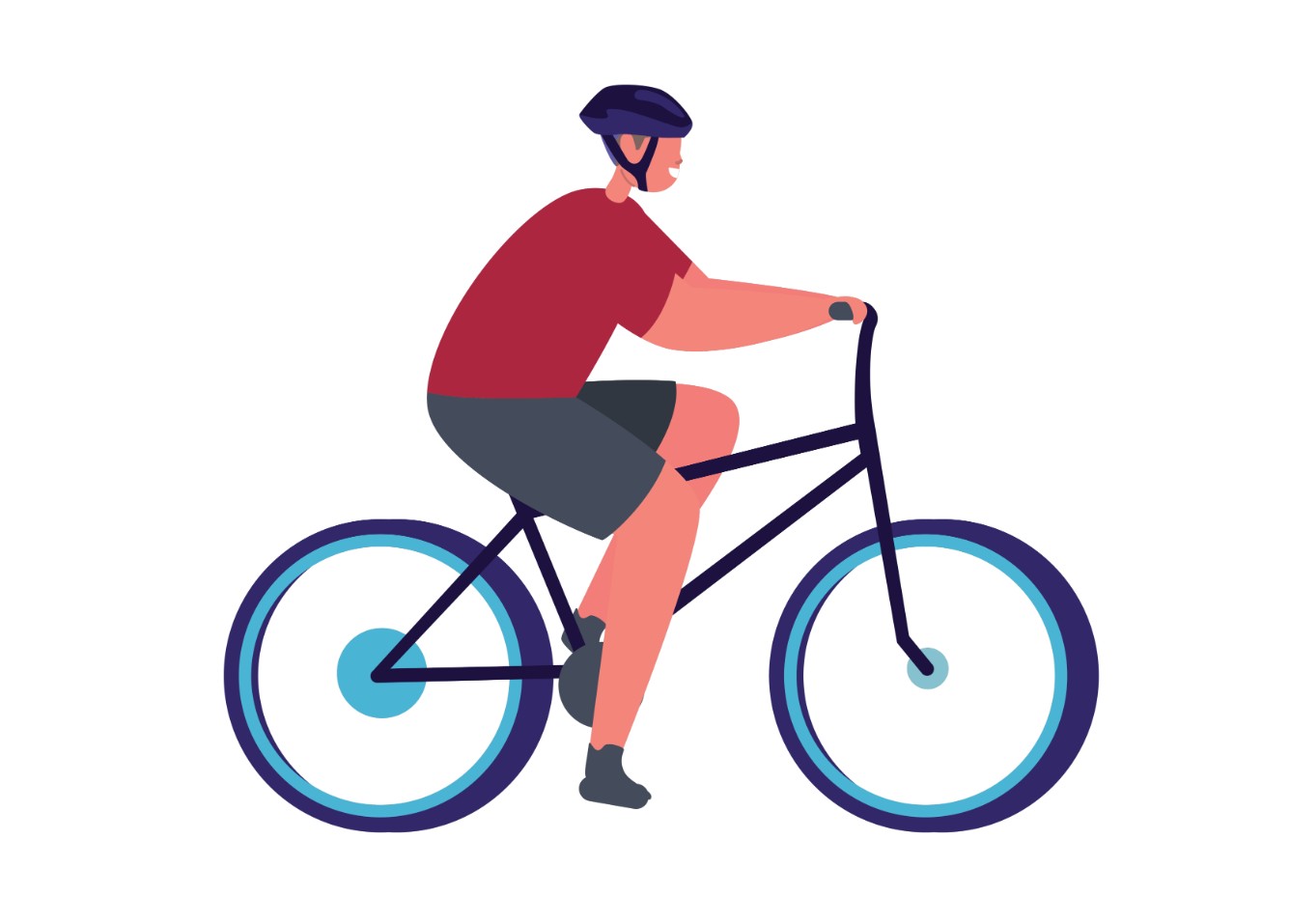 Illustration of man riding a bike.