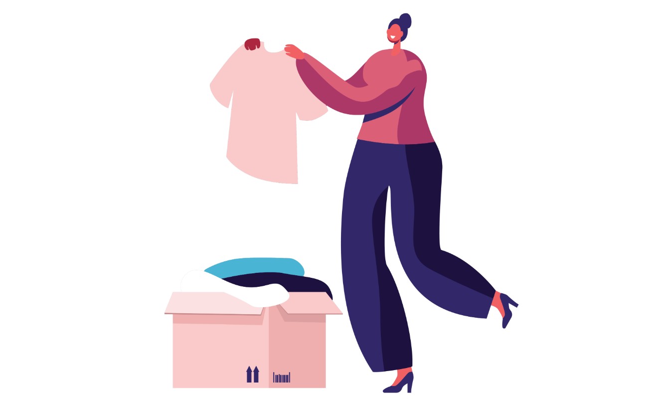 Illustration of woman packing clothes.