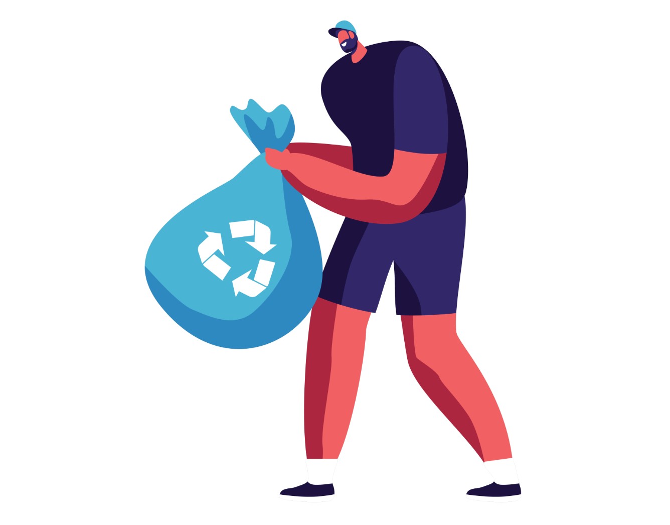 Ilustração de homem com saco de reciclagem.