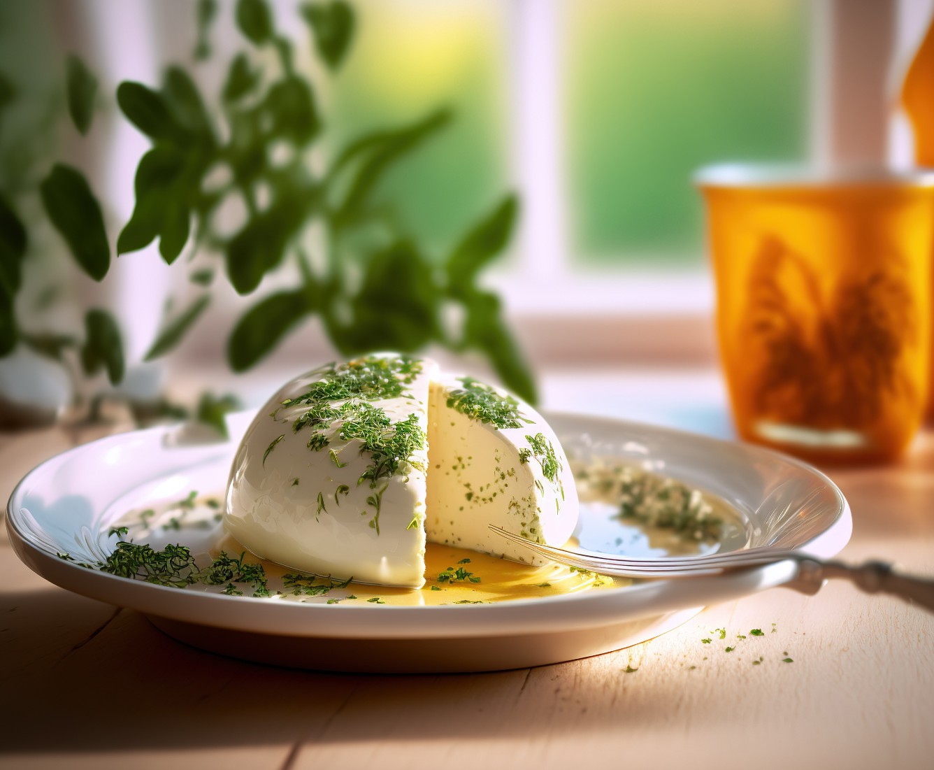 Mozzarela in olive oil and herbs.