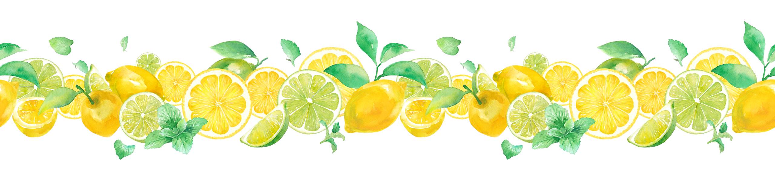 Illustration of several lemons, whole and sliced.