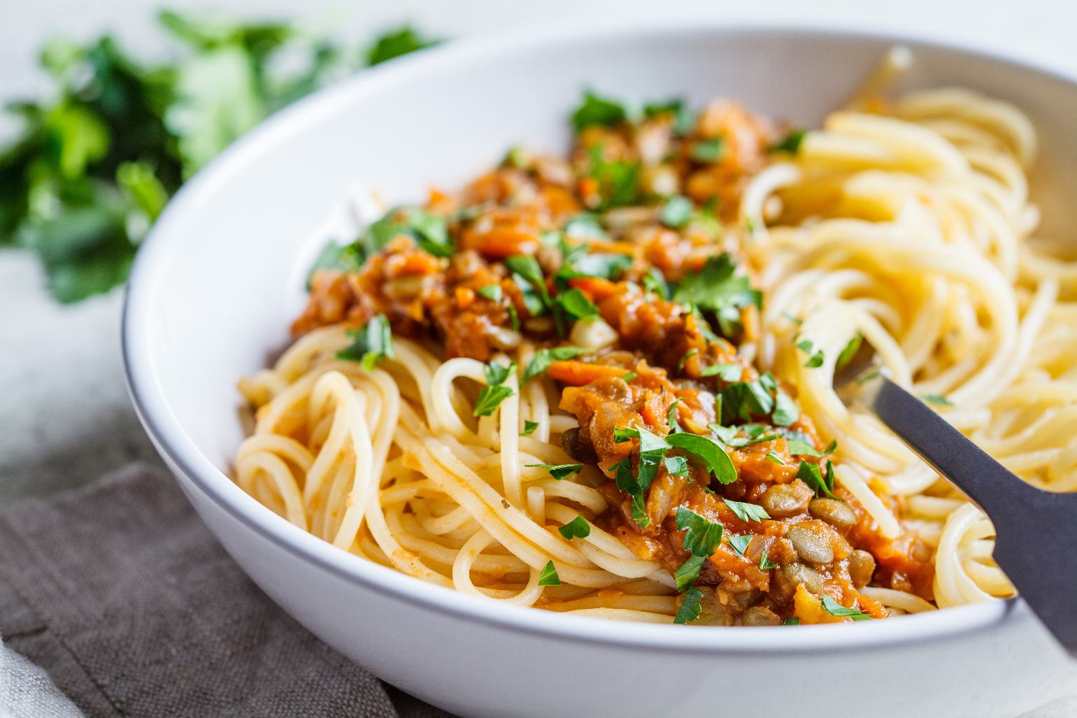 Lentils bolognese bowl.