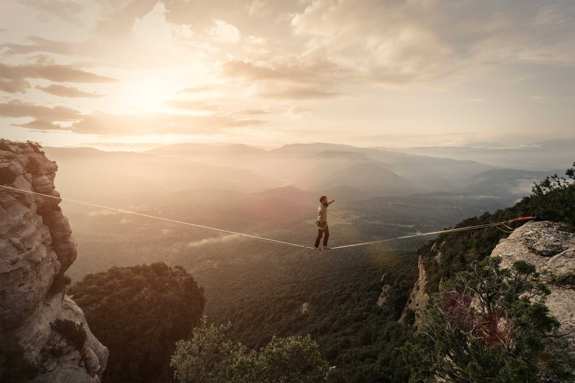 Highlining in the mountains of Tavertet Catalonia