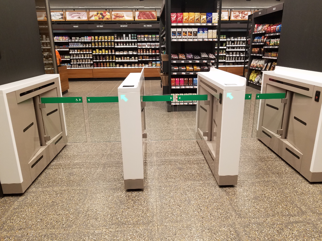 Amazon Go convenience store entry entrance turnstiles, Chicago, IL December 14, 2018