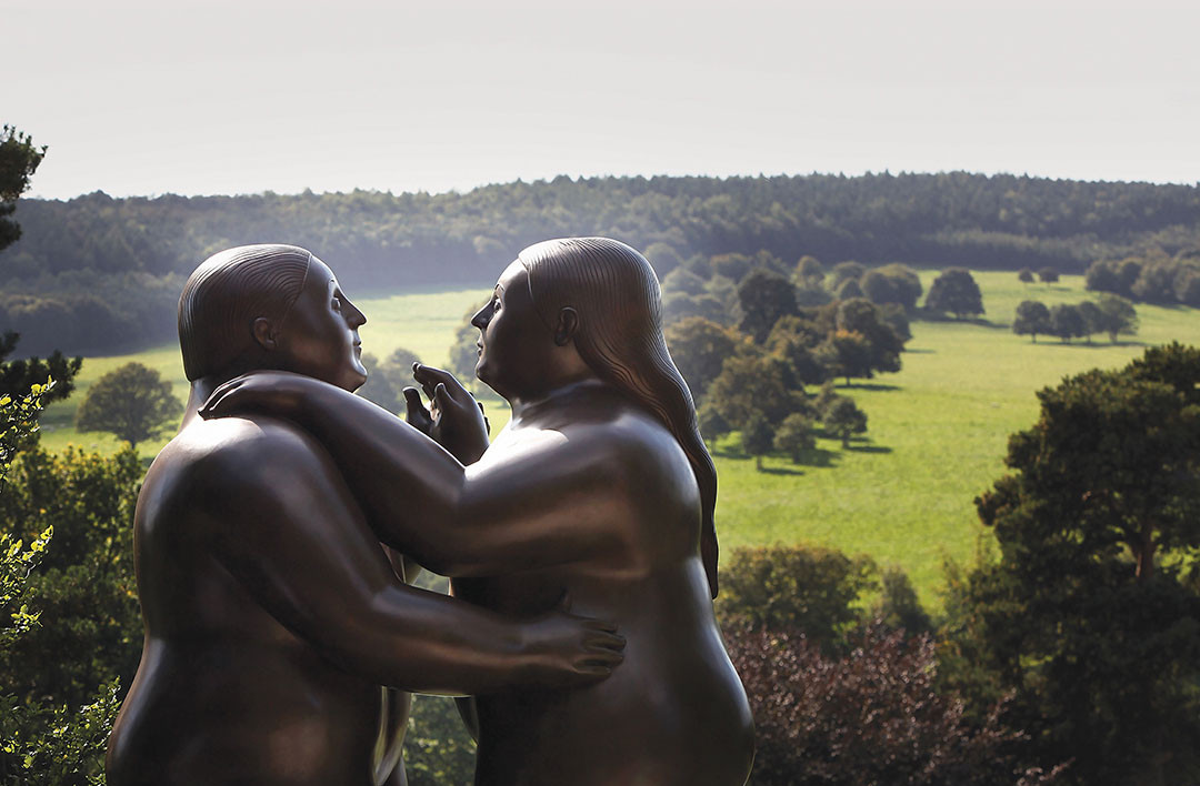 Dancers by artist Fernando Botero adorn the gardens of Chatsworth House on September 10, 2009, Chatsworth, England.