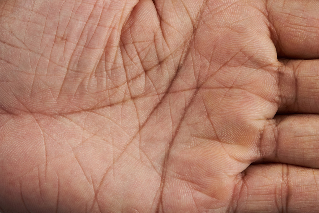 Lines on human hand palm close up view