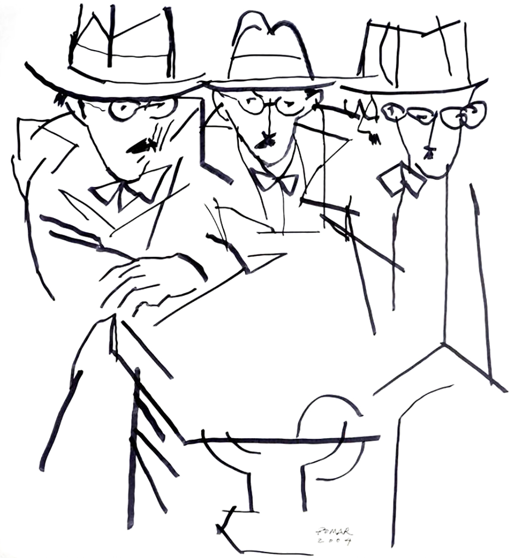 Drawing by Júlio Pomar, a Portuguese Modernist painter, sitting Fernando Pessoa and some of his heteronyms at the same table.